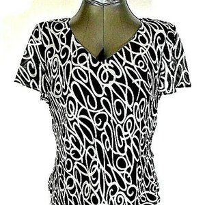 R&K Original womens Sz 10 S/S BLACK WHITE V NECK